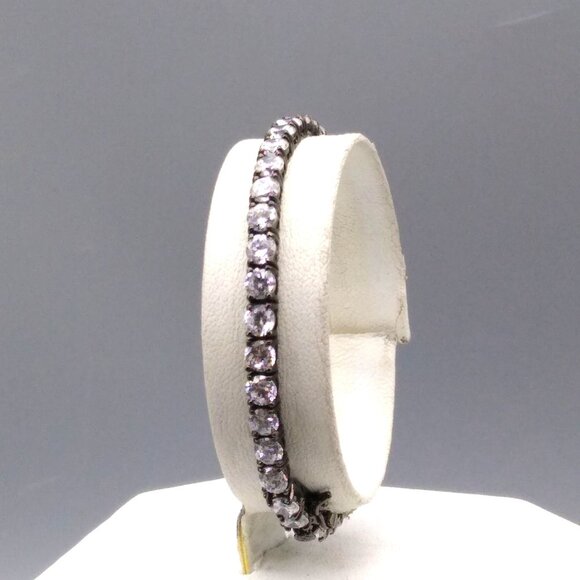 Gorgeous Black and White Tennis Bracelet, Gunmetal and Round Cut CZ Stones - Picture 1 of 5